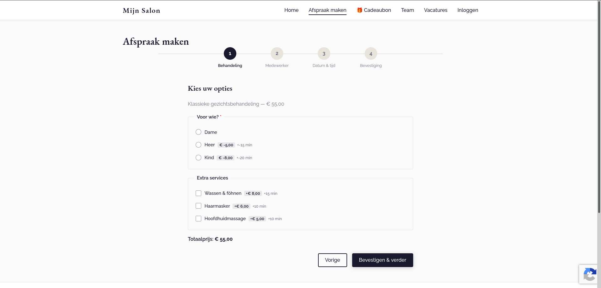 SalonSuite online boekingswizard voor klanten